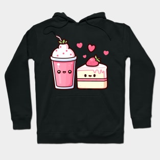 Kawaii Strawberry Milkshake and Strawberry Cake with Hearts | Kawaii Lovers Design Hoodie